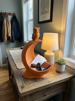 Geometric Owl on Crescent Moon Catchall – Modern Entryway Key & Mail Organizer 3d model