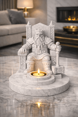 Free Dwarf King Tealight Holder STL – Fantasy Throne Candle Holder 3D Print 3d model