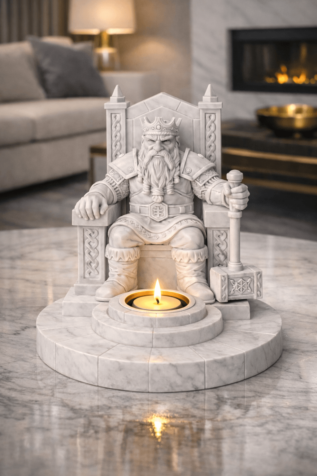 Free Dwarf King Tealight Holder STL – Fantasy Throne Candle Holder 3D Print 3d model