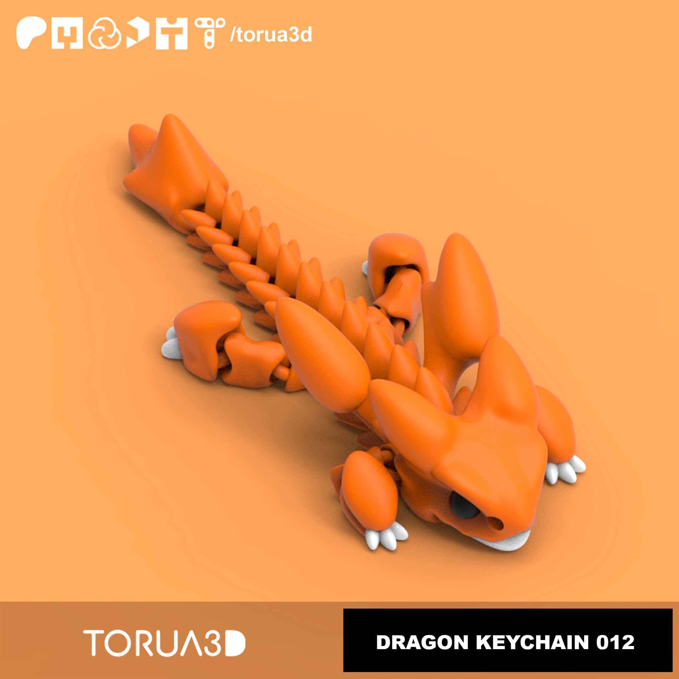 Articulated Dragon keychain 012 - print in place - no supports - free - 3mf - stl 3d model