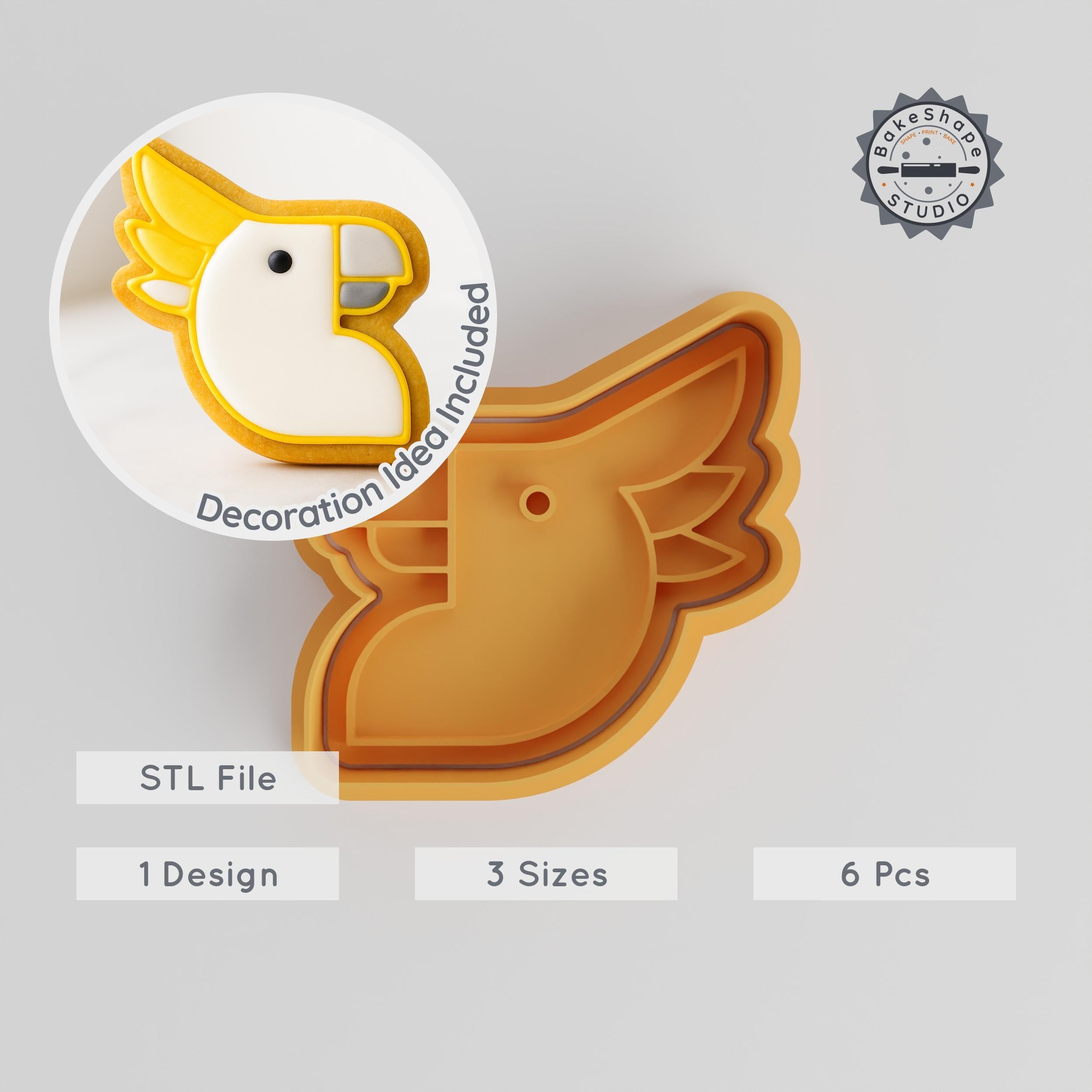 Cockatoo Cookie Cutter & Stamp Set, Parrot Bird, Fondant Tool, 6 Piece, Tropical Bird Icon, Australian Exotic Bird Shape, S/M/L Sizes PRODUCT_1282 3d model