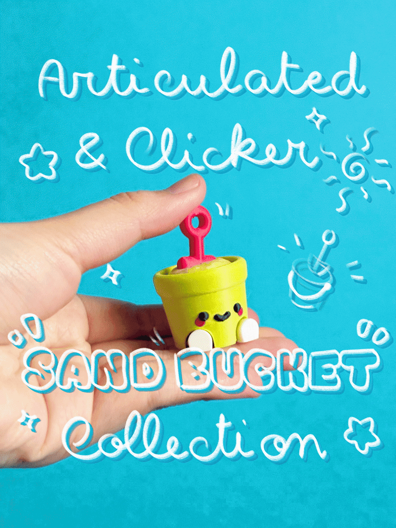 Cute Articulated & Clicker Sand Bucket | Print-in-place | Support-free 3d model