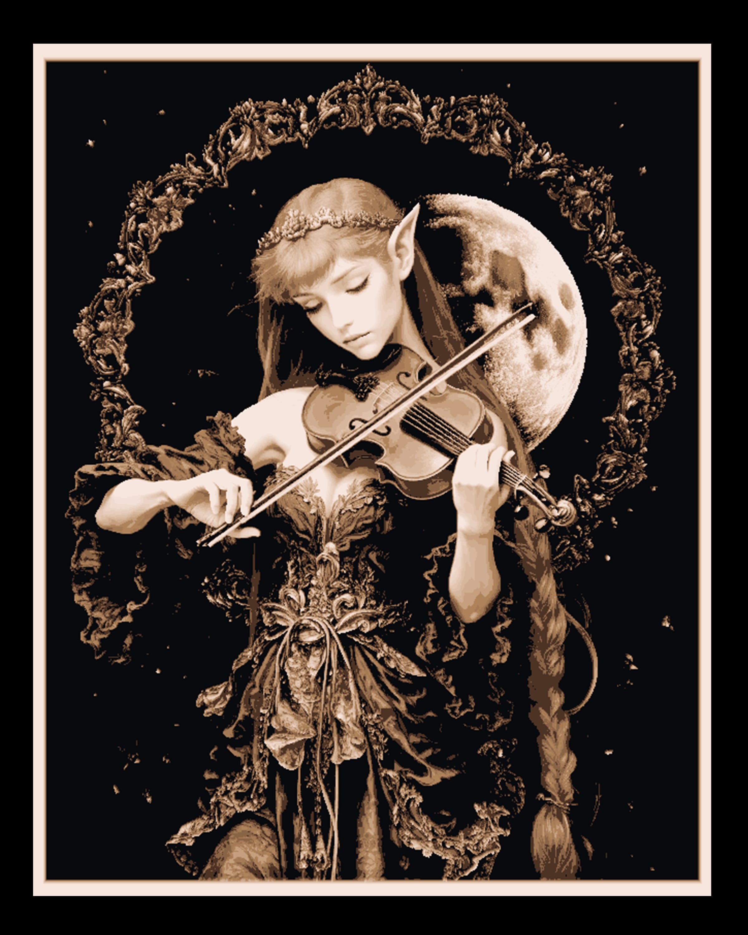 Fantasy Art - Elven Musician Sharing her Gifts under the Moonlight - Hueforge Art 3d model