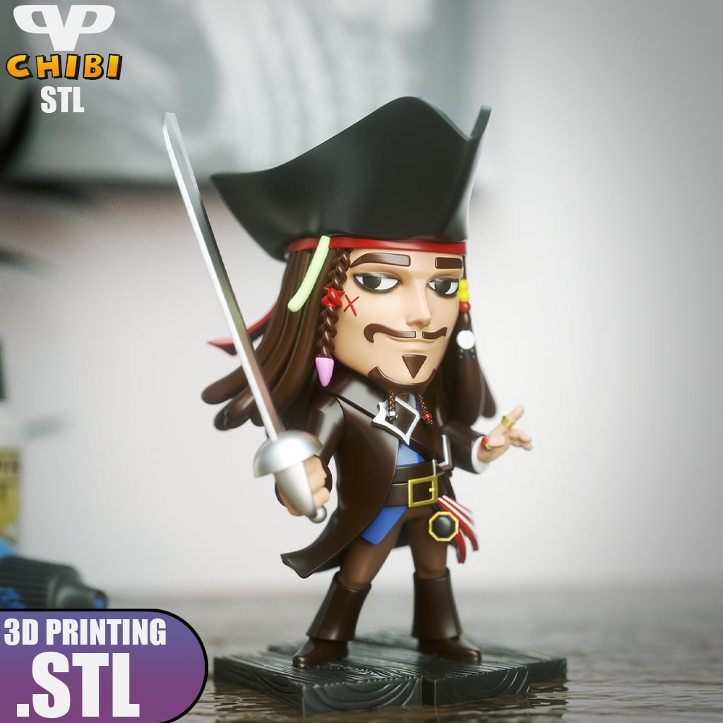 Jack Sparrow Chibi STL for 3D Printing ChibiSTL 3DXM 3d model