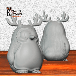Christmas Knit Toy Prancer Penguin with Reindeer Antlers 3d model