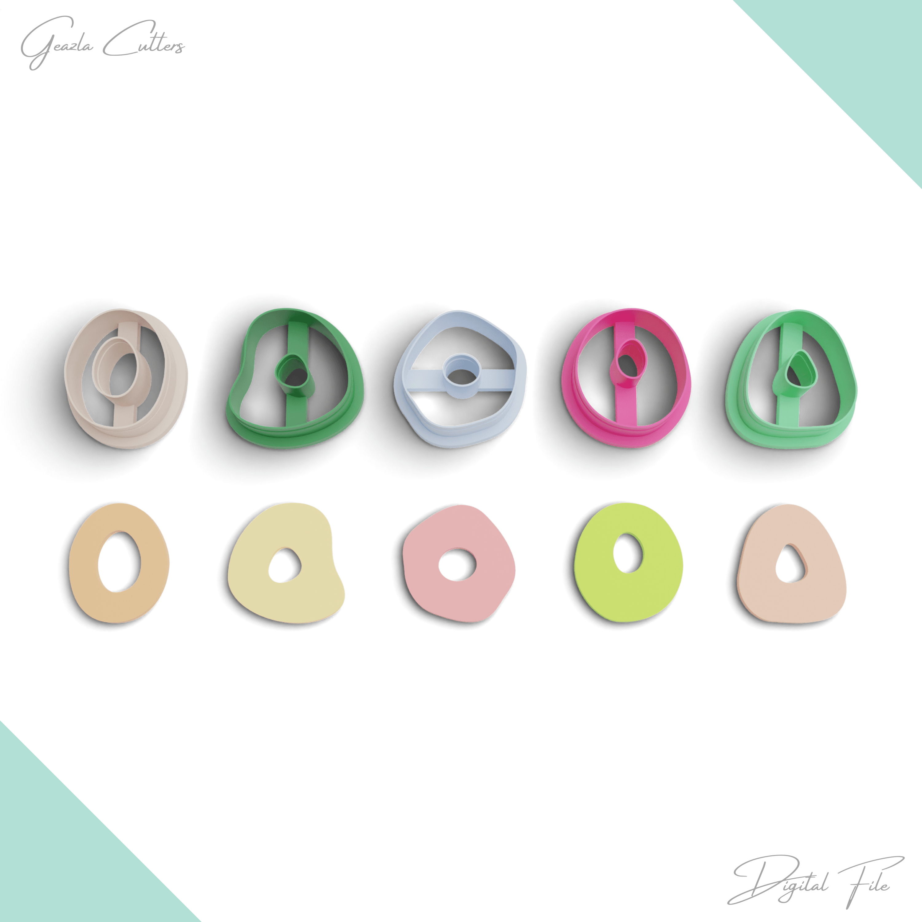 Organic Donuts Polymer Clay Cutter Package, 5 Models, 2 Cutter Version, 5 Sizes Included, No: 868 3d model