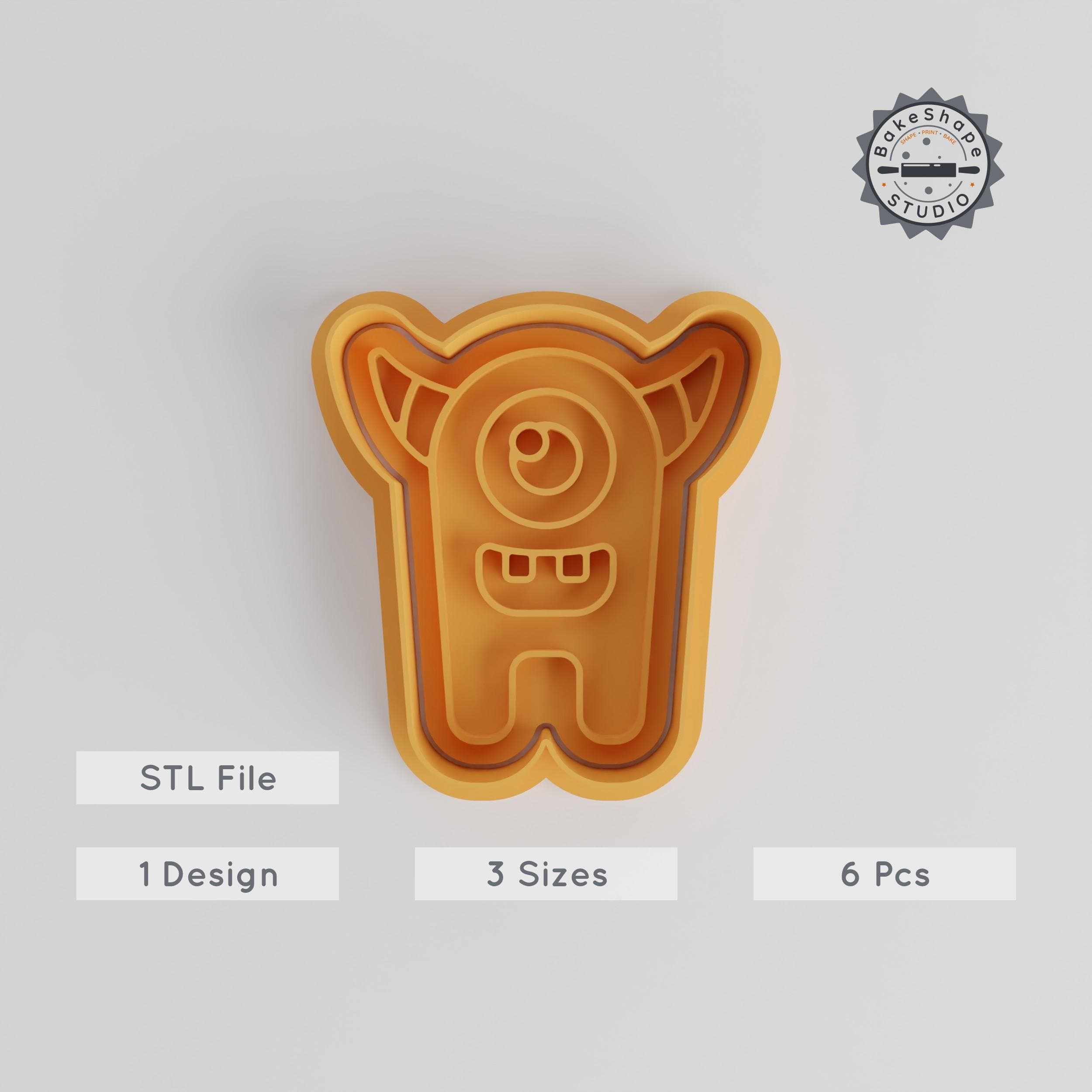 Tall Thin Rounded Monster Shape Cutter & Stamp, Cute Monster Cookie & Fondant Tool, Set of 6, Cartoon Creature Baking STL Files PRODUCT_3063 3d model