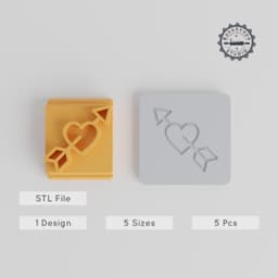 Heart Arrow Stamp Tile Set, 5 Motif Sizes for Clay, Cookies & Fondant PRODUCT_2100 3d model