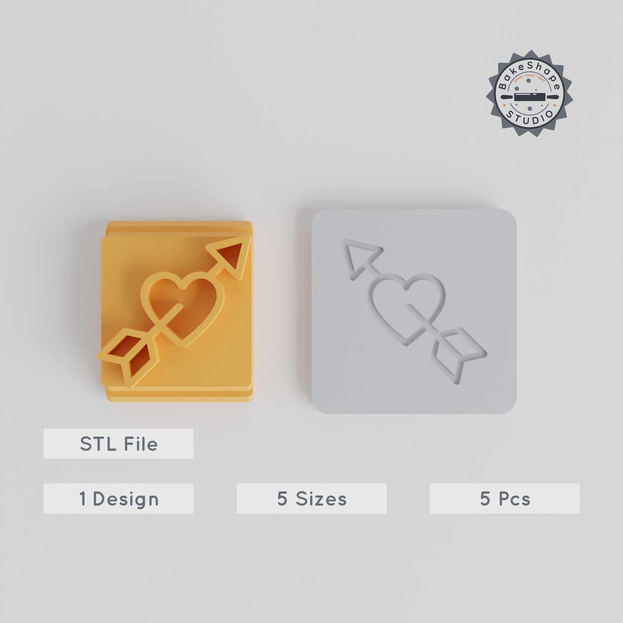 Heart Arrow Stamp Tile Set, 5 Motif Sizes for Clay, Cookies & Fondant PRODUCT_2100 3d model