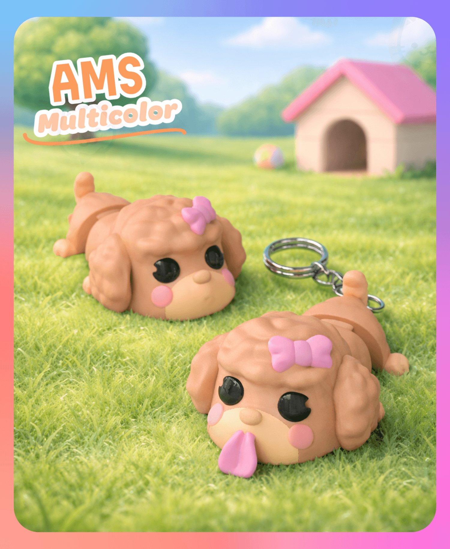 Flexi Toy Poodle – Playful Pup Keychain (Multicolor) 3d model