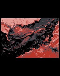 Artistic depiction of a Turtle swimming in red and black - Hueforge art 3d model
