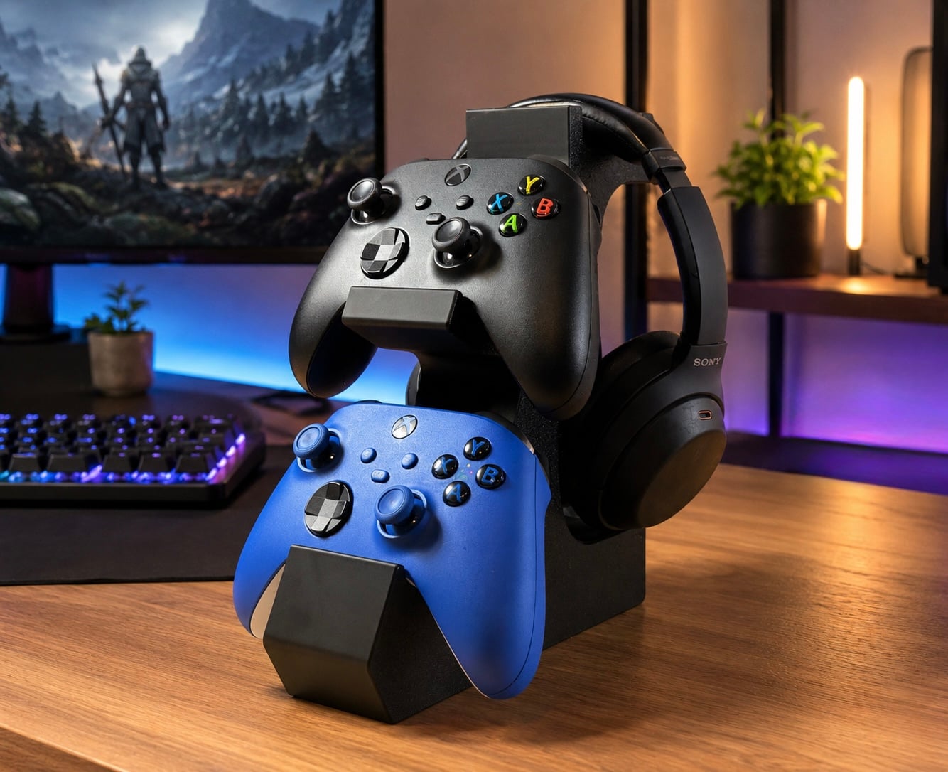 Dual Xbox Controller and Headset Holder 3d model