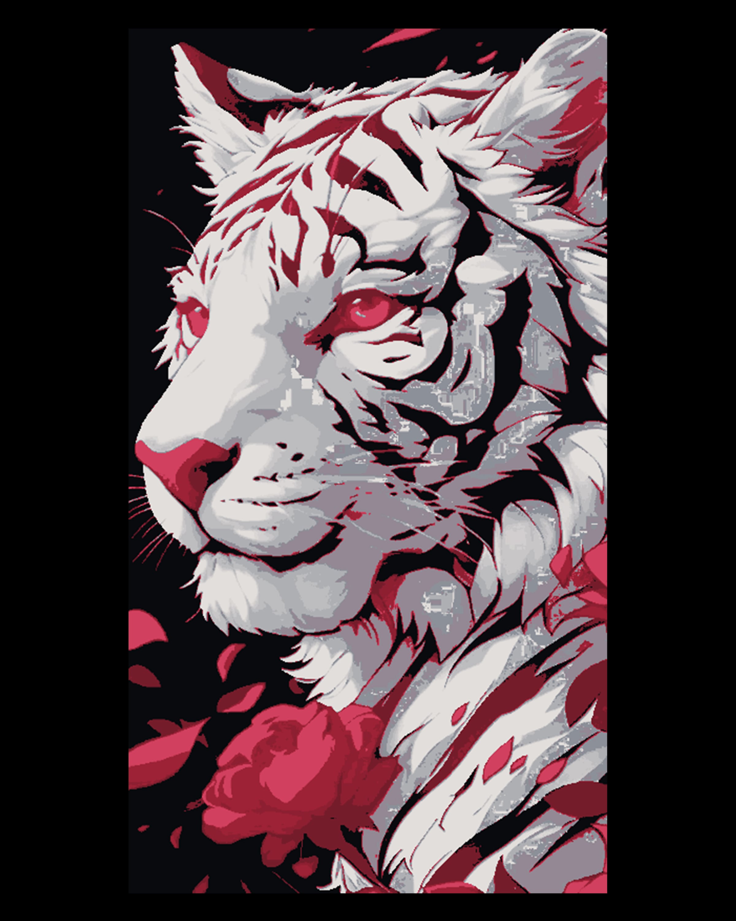 White Tiger among the roses - Hueforge art 3d model
