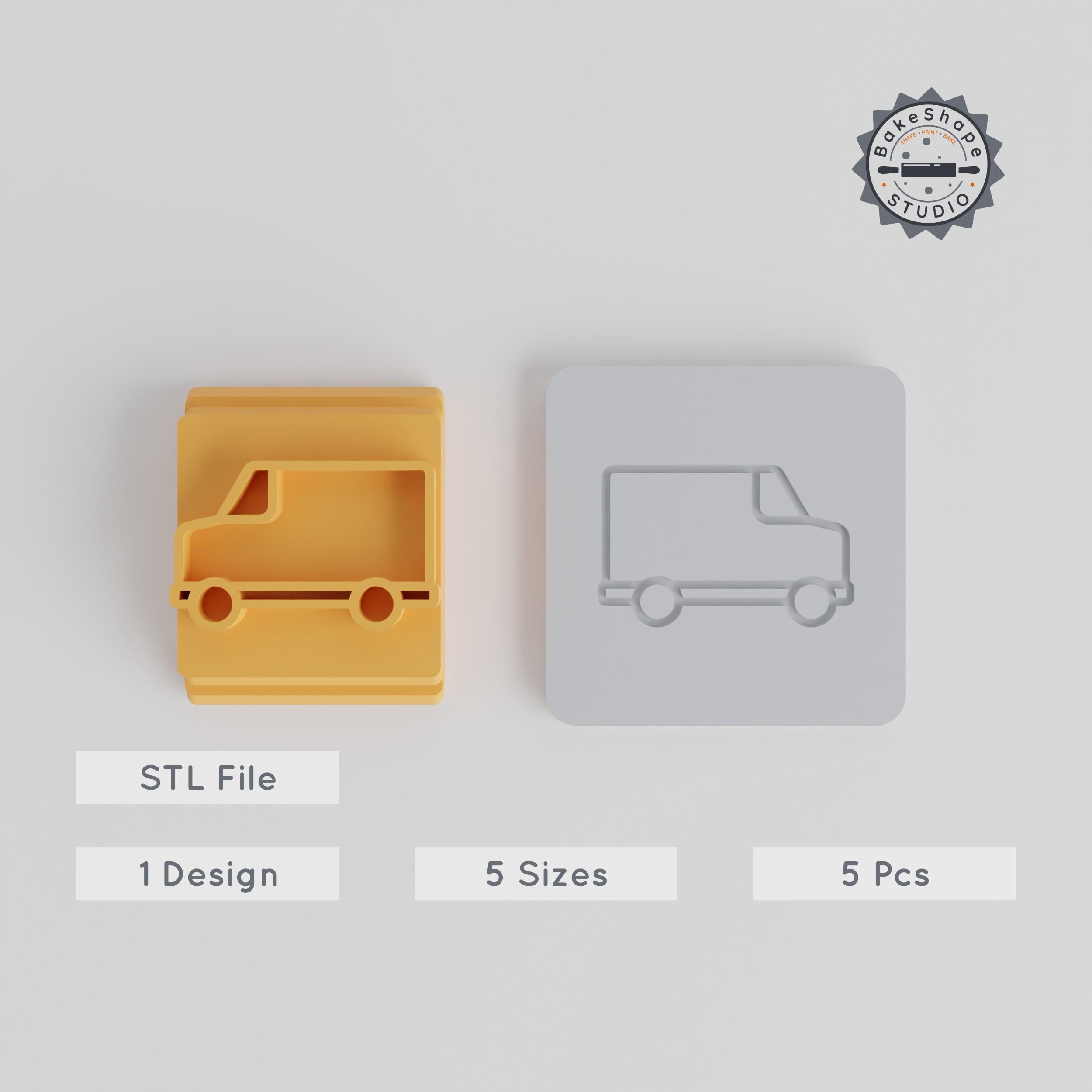 Van Stamp Tile Set, 5 Sizes, For Clay, Cookies & Fondant, Cargo Transport Motif, Perfect For Soft Materials, 20-40 mm PRODUCT_3389 3d model