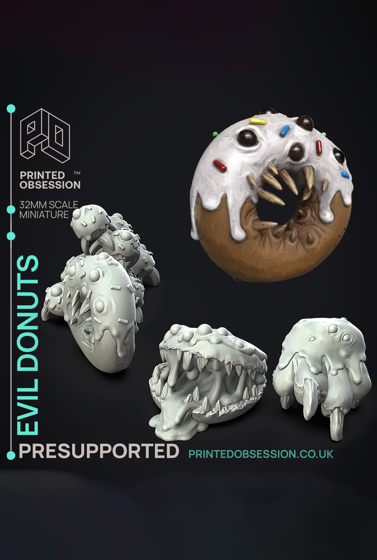 Donut Monster - Possessed Bakery - PRESUPPORTED - Illustrated and Stats - 32mm scale 3d model