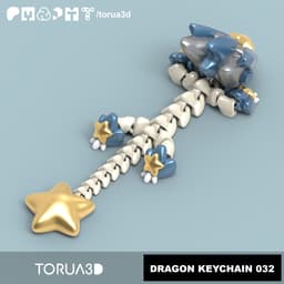 Articulated star dragon keychain 032 - Print in place - No supports - 3mf - STL 3d model