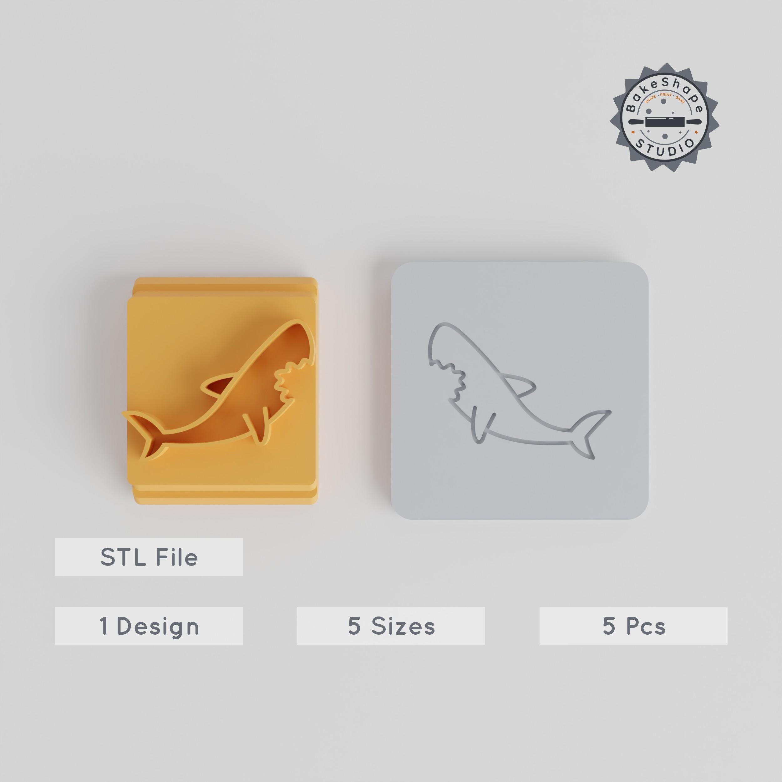 Shark Stamp Tile Set, 5 Sizes 20-40mm, Perfect for Clay, Cookies & Fondant PRODUCT_3736 3d model