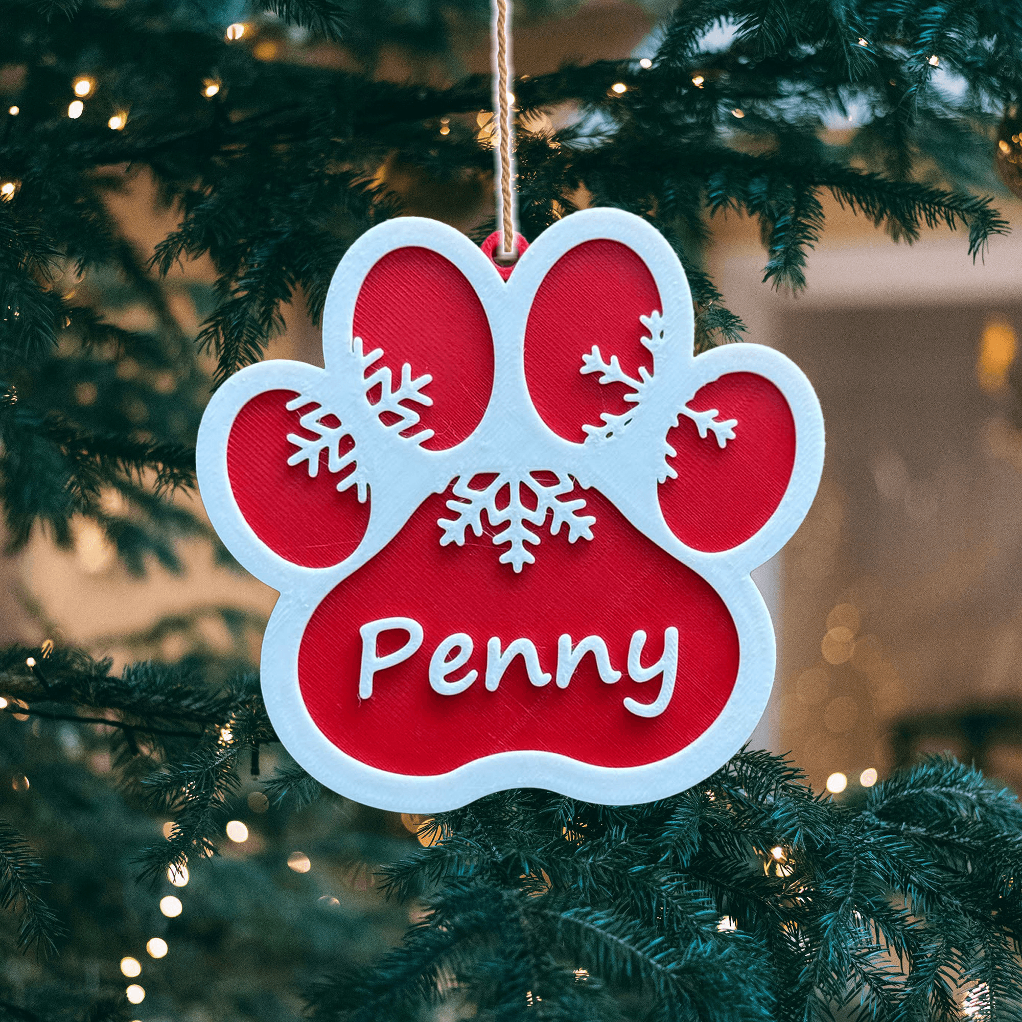 Christmas Ornament: Custom Cat Name Paw Ornament 3d model