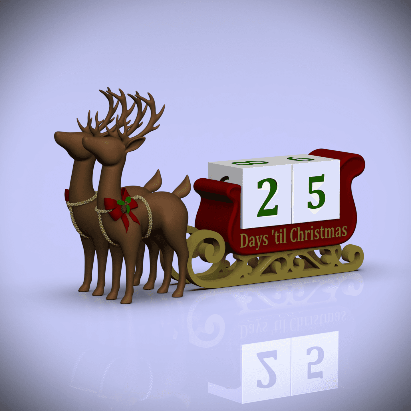Christmas Countdown Sleigh with Reindeer 3d model