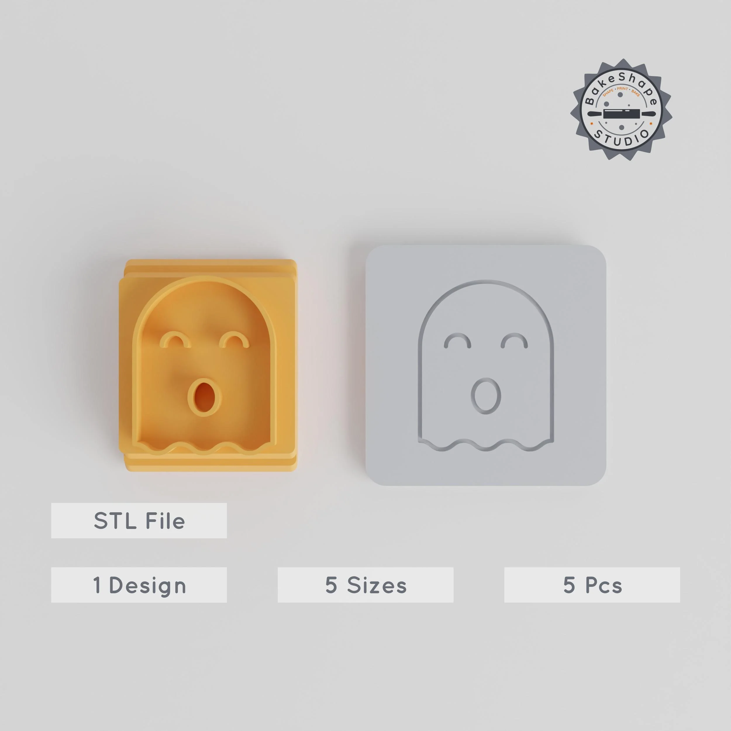 Ghost Stamp Tile Set, 5 Piece, Multiple Sizes for Clay, Cookies & Fondant, Halloween Spooky Spirit Design PRODUCT_4034 3d model