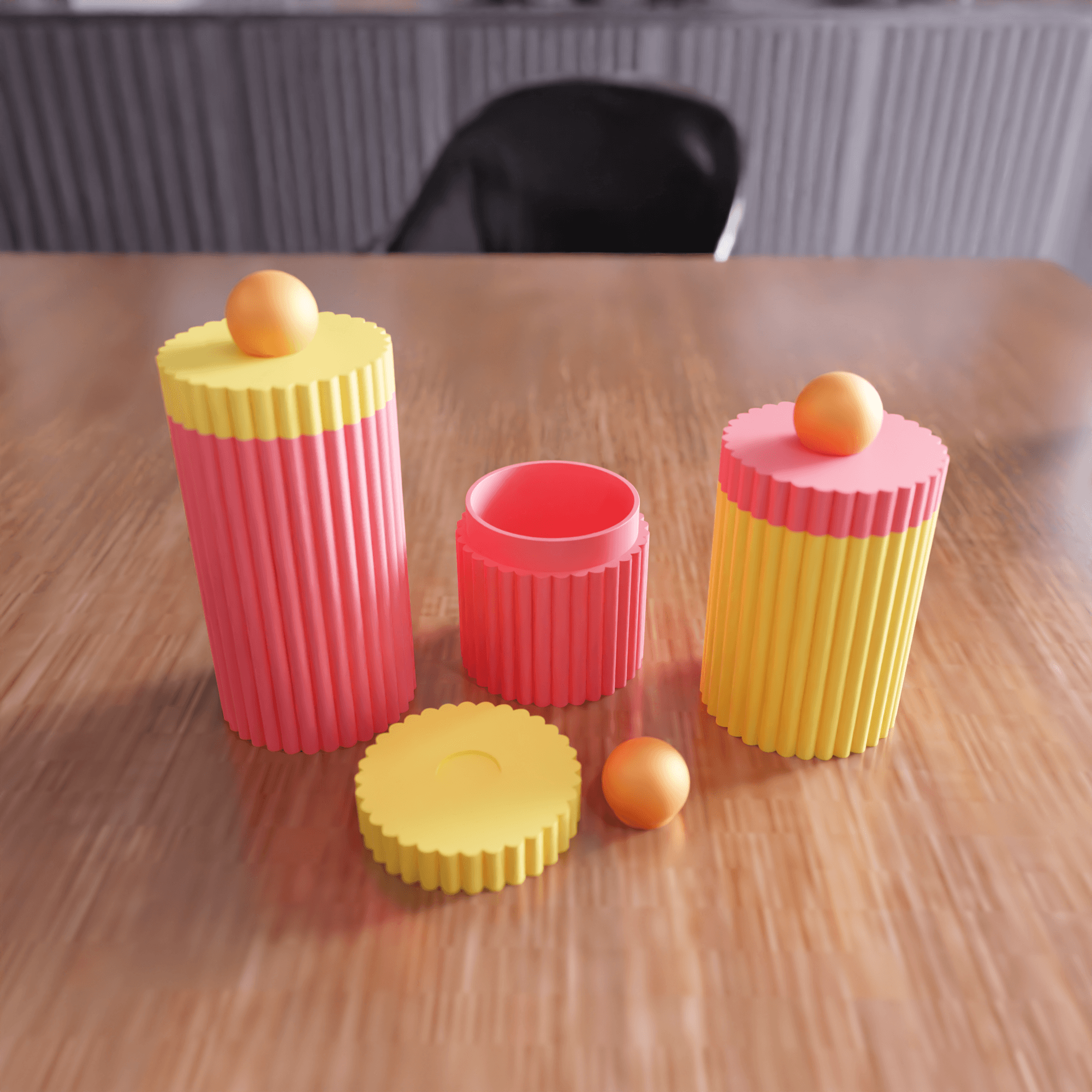 Fluted Geometric Modular Jar and Canister Set 3d model