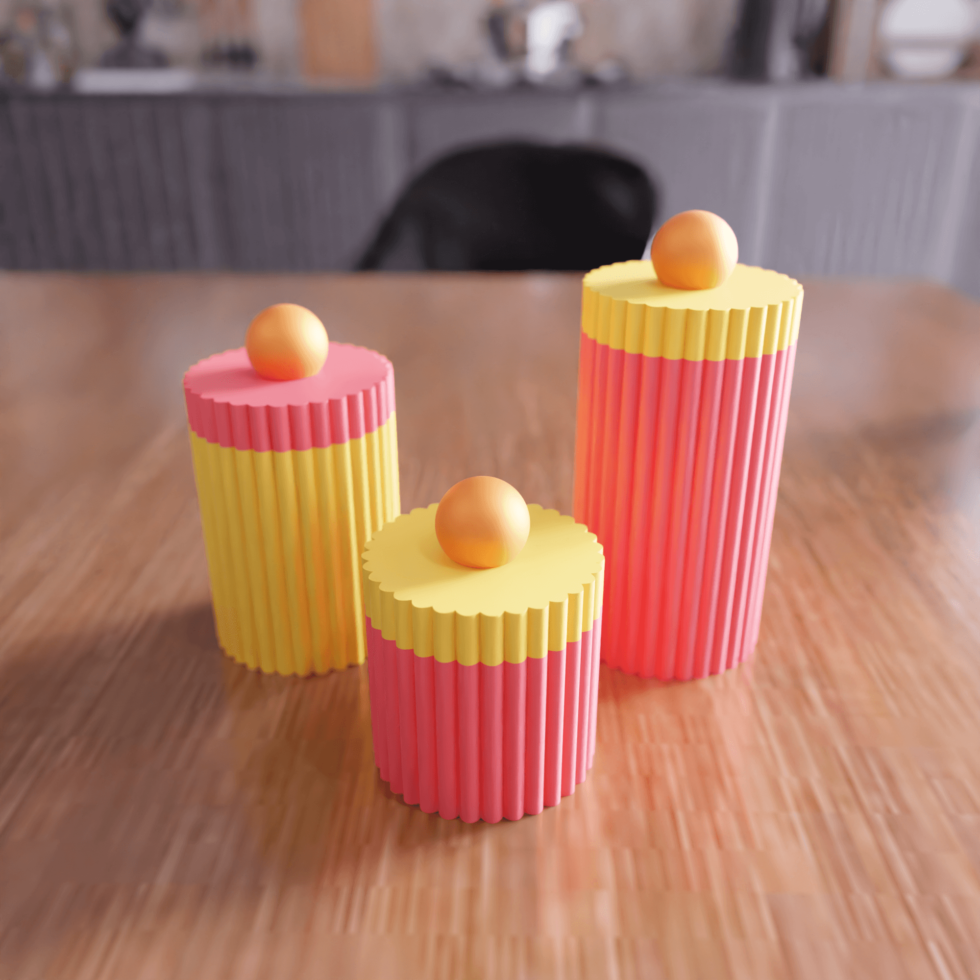 Fluted Geometric Modular Jar and Canister Set 3d model