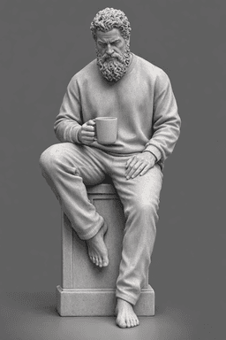 Seated Bearded Man with Coffee Mug STL – Cozy Modern Male Statue for 3D Printing 3d model