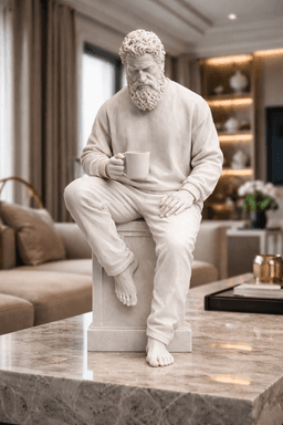 Seated Bearded Man with Coffee Mug STL – Cozy Modern Male Statue for 3D Printing 3d model
