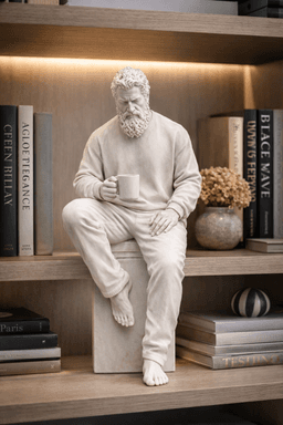 Seated Bearded Man with Coffee Mug STL – Cozy Modern Male Statue for 3D Printing 3d model