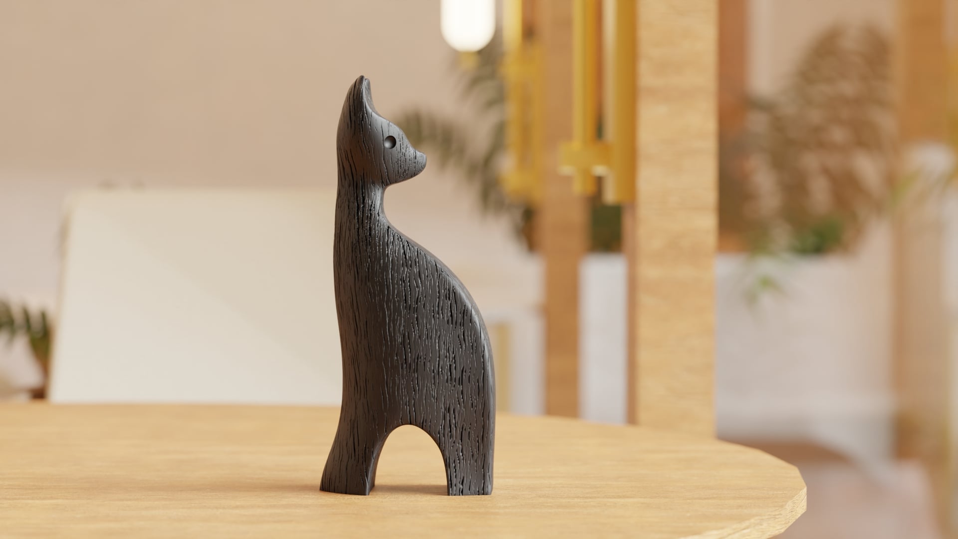 Minimalist Cat Statue with Wood-Like Texture 3d model