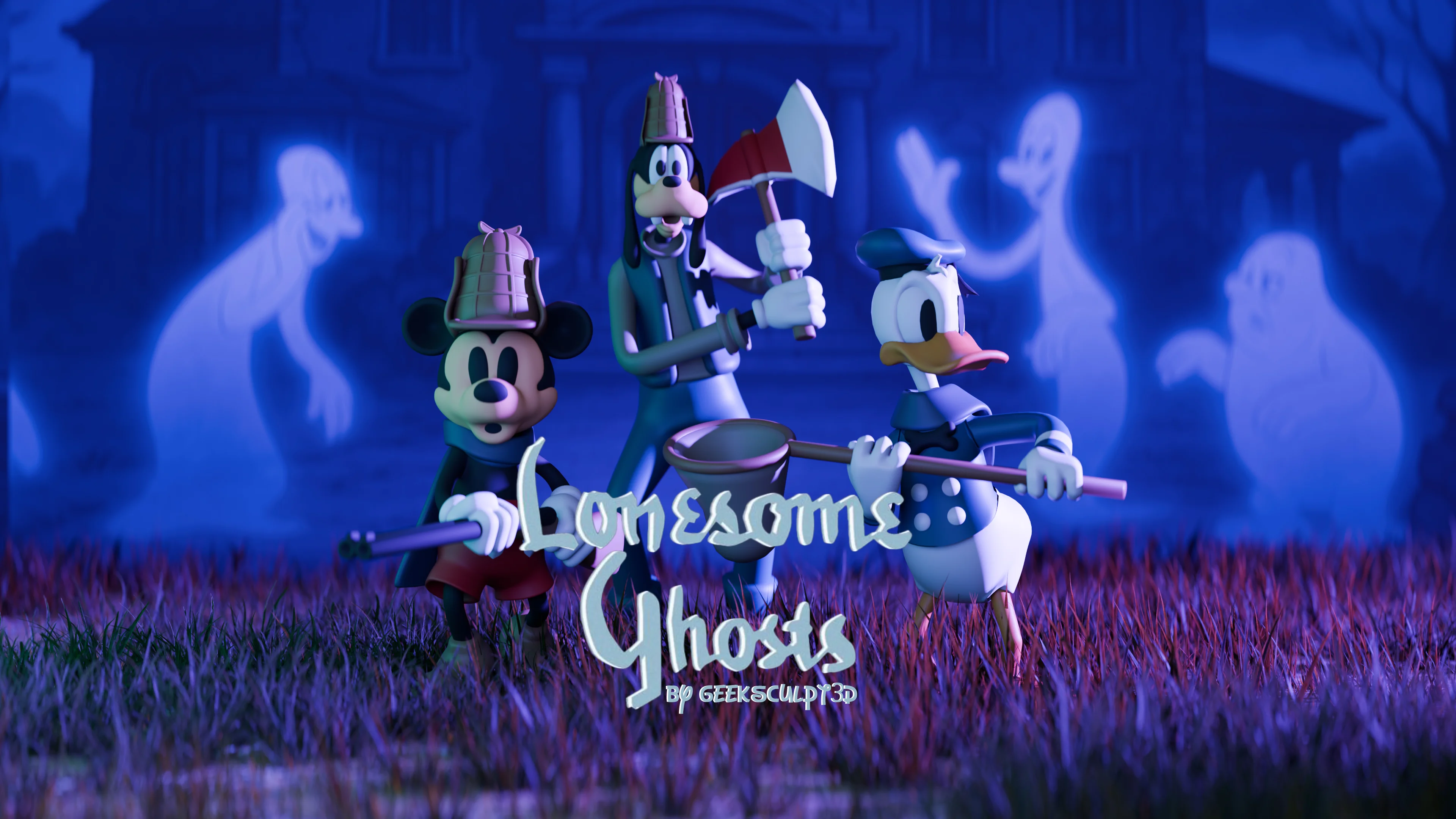 Mickey Mouse, Goofy & Donald Duck Lonesome Ghosts Figurines 3d model