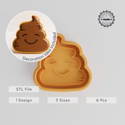 Poop Emoji Cookie Cutter & Stamp Set, Happy Face Design, Fondant & Cookie Decoration, 3 Sizes S/M/L, 6-Piece Collection PRODUCT_364 3d model