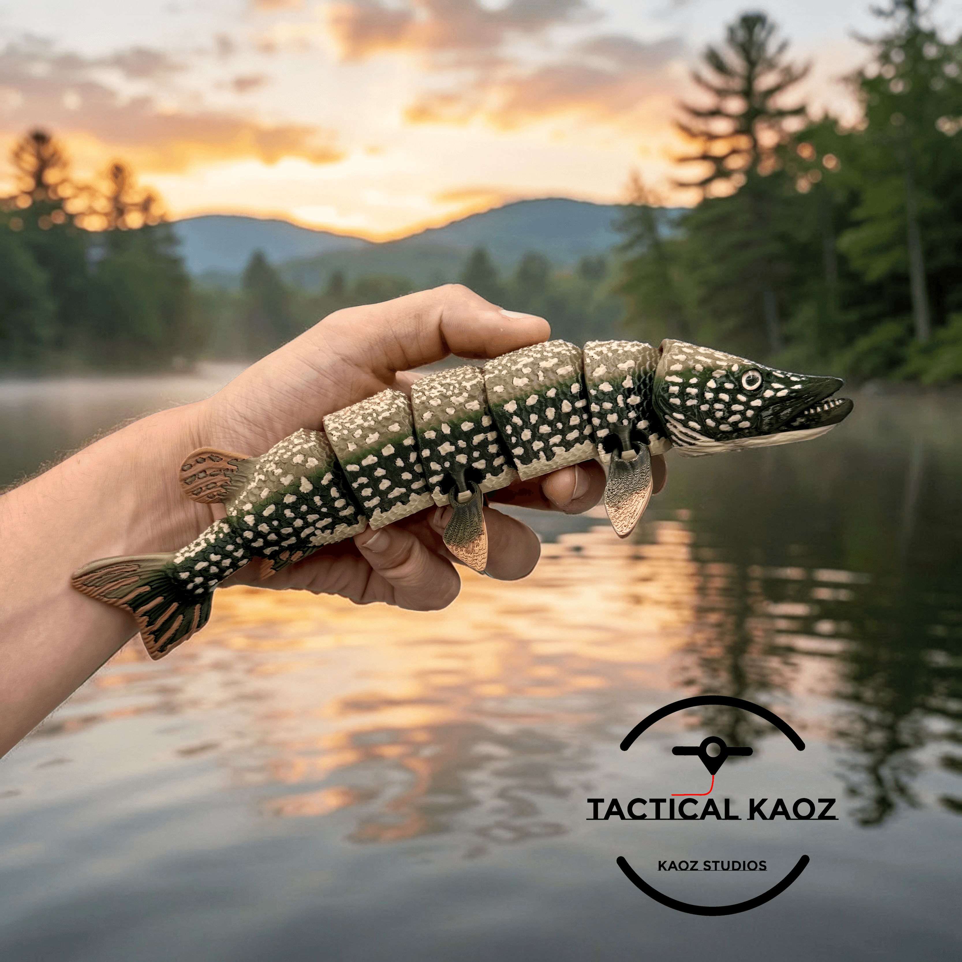 Northern Pike Fish - Fully Articulated Northern Pike Flexy - Pre Painted + Optional Glass Eyes 3d model