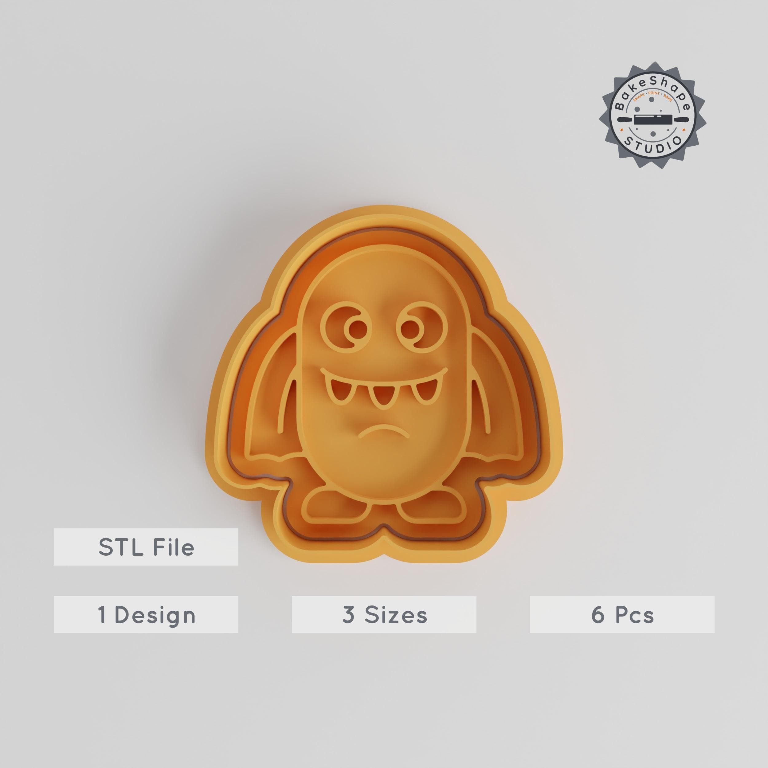 Bat Wing Monster Cookie Cutter & Stamp Set, 6 Piece Collection, Cartoon Monster Shapes for Fondant & Cookies, S/M/L Sizes PRODUCT_2982 3d model
