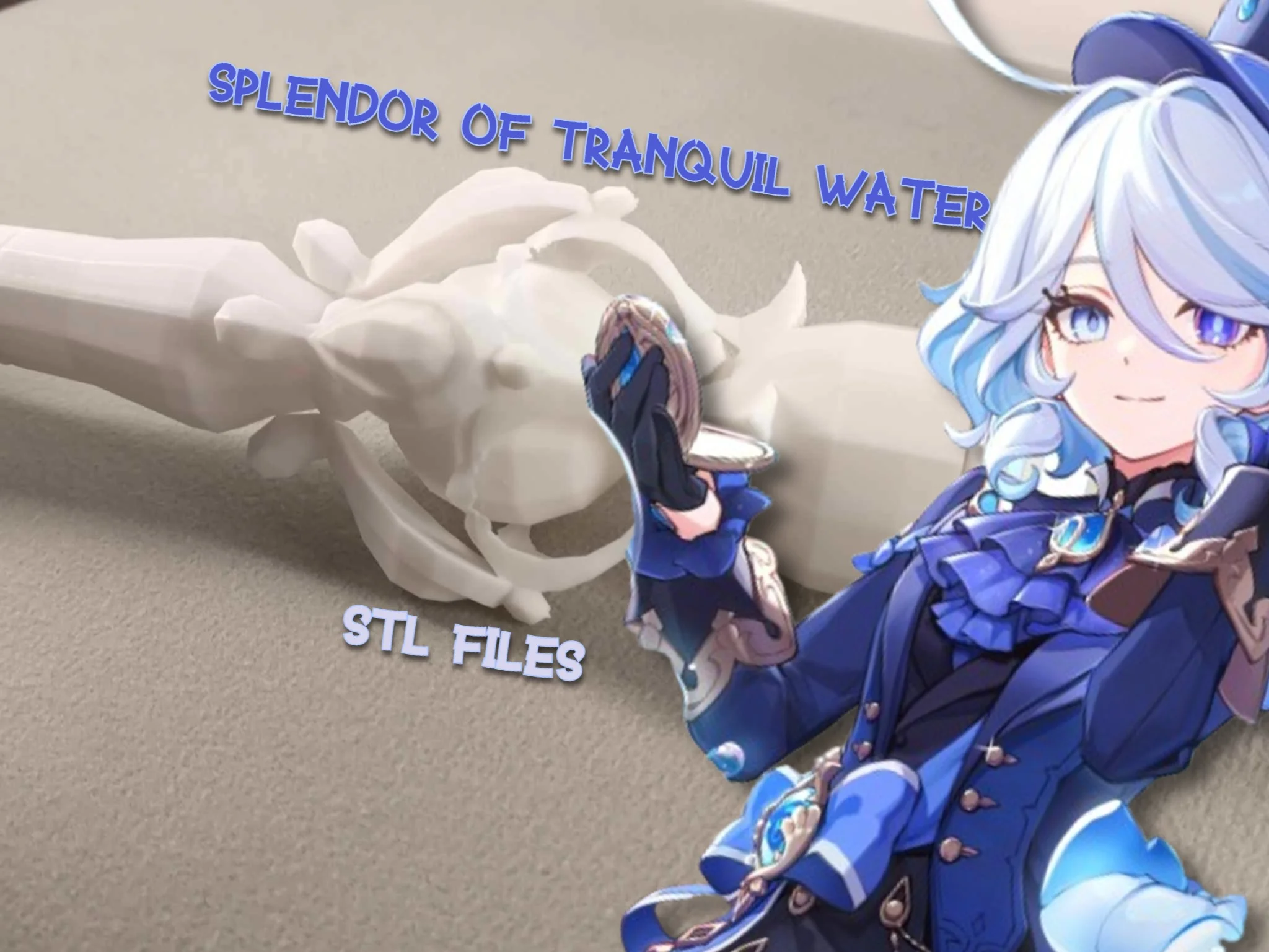 STL Files | Genshin Impact Splendor of Tranquil Waters| Furina weapon for cosplay and prop use 3d model