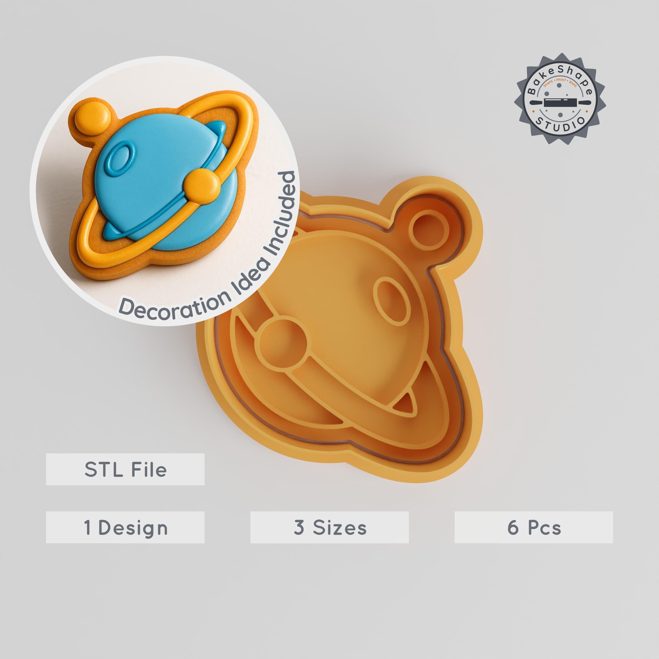 Saturn Shape Cutter & Stamp Set, Space Theme, Cookie & Fondant Tool, Small Medium Large Sizes PRODUCT_170 3d model