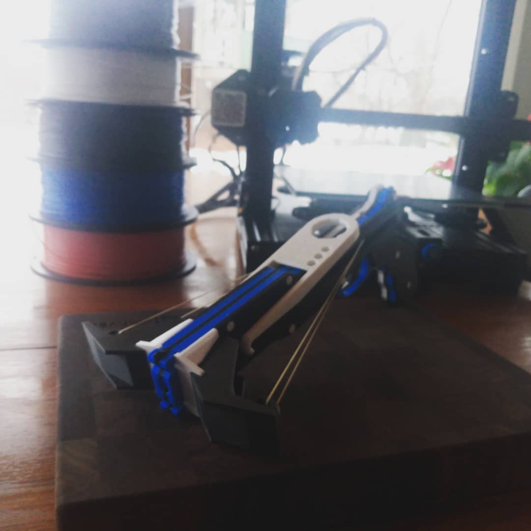 Loved the project! Good model 9/10
-Printed in all PLA
-Printed with 2mm height and 20% infill, supports on everything that needed it
-Worked on my Ender 3 V2
The only problem I have with this model other than it's difficult assembly is the fact that it doesn't **** when you pull it back all the way, you need a screwdriver or something long and thin to **** it for you because the elastic doesn't have enough strength to do it for you, slowing down firing considerably. Otherwise, great project.