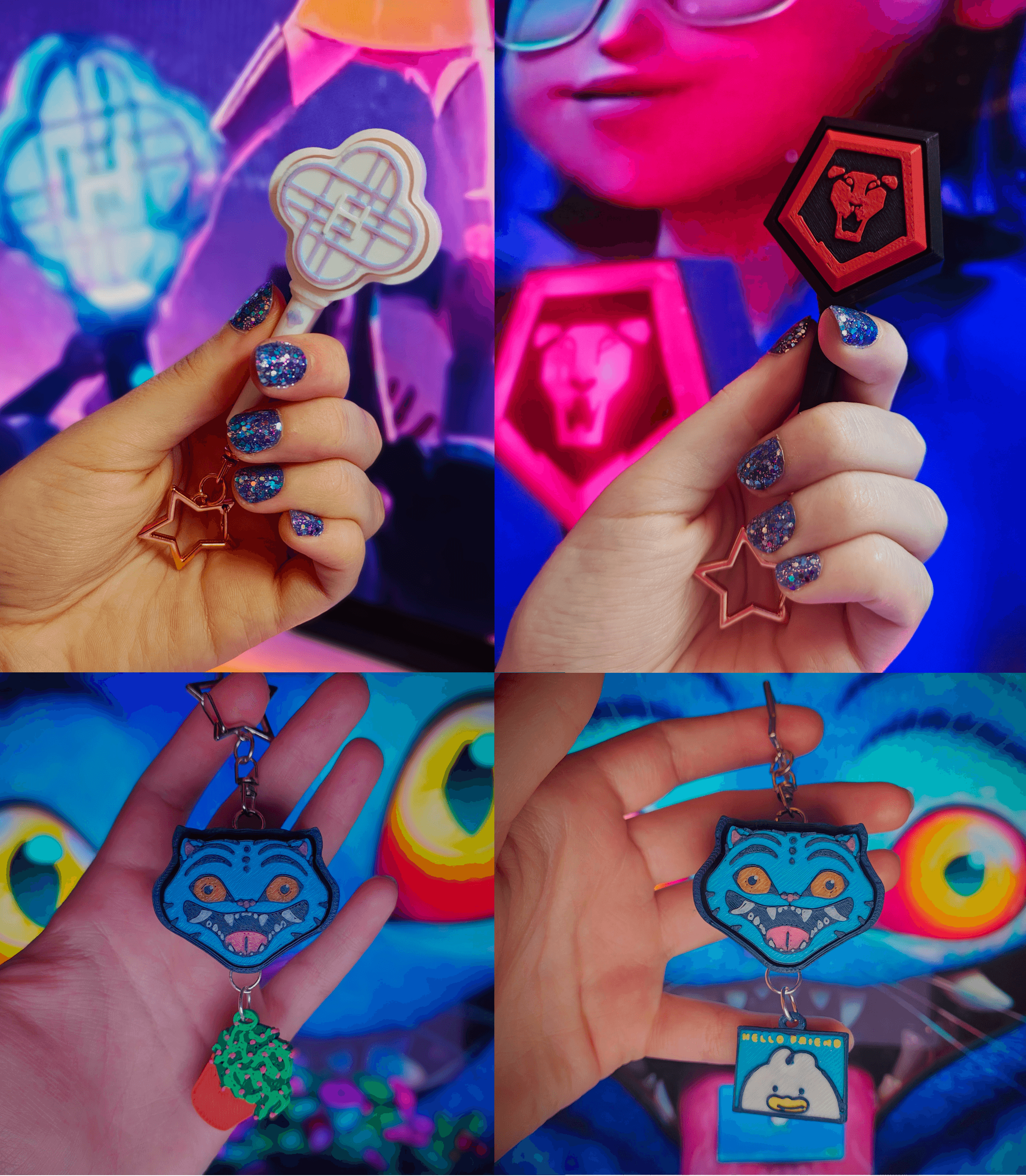 K-Pop Demon Hunters KKlicker Combo - Saja Light Stick, Huntrix Light Stick, and Derpy Tiger 3d model