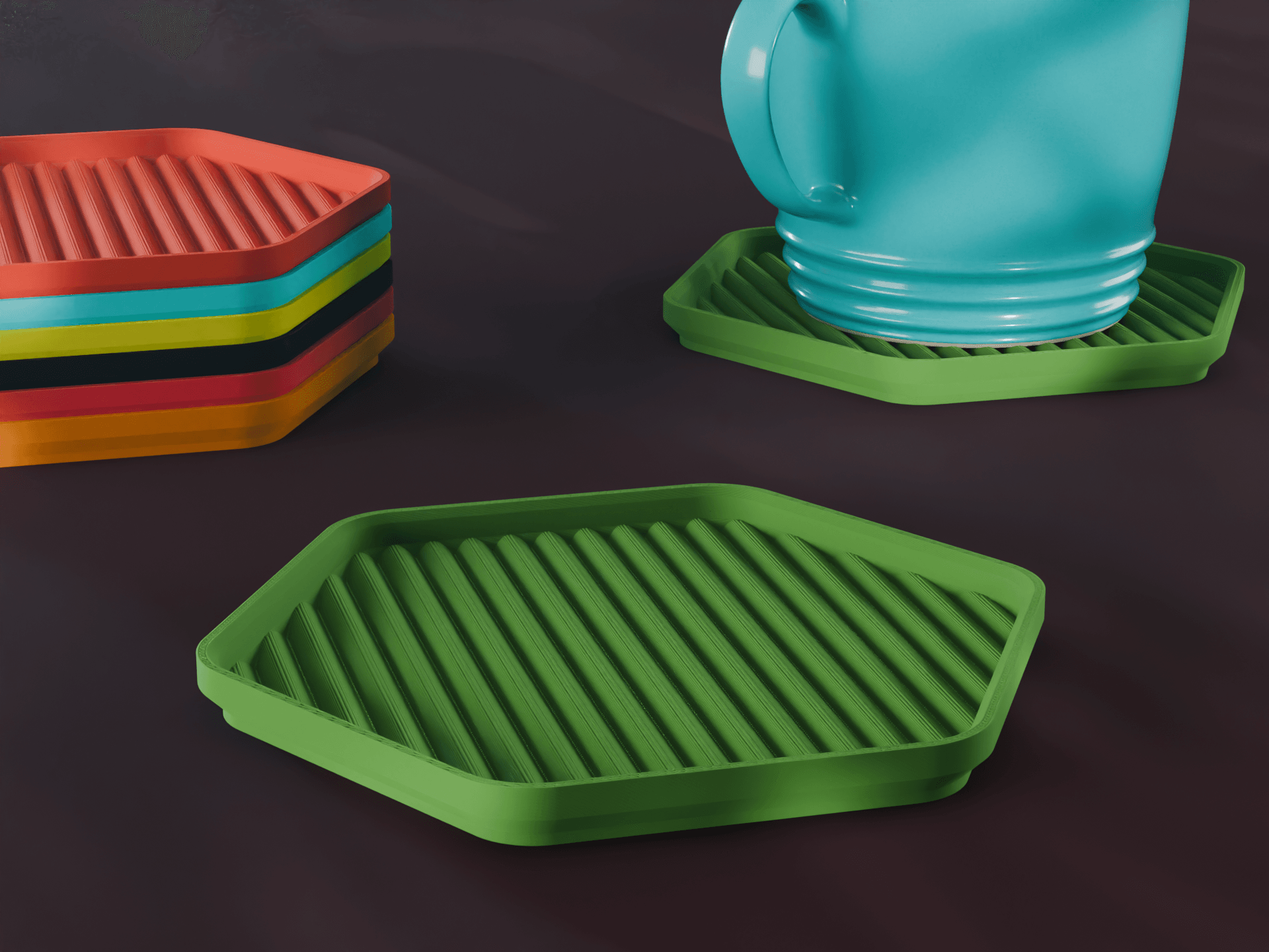 Stackable Scalloped Hexagon Coaster Set 3D Print STL File | 3 Sizes 3d model