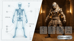 Undead Egyptian Pharaoh Warrior - Game Ready PBR Rigged Character 3d model
