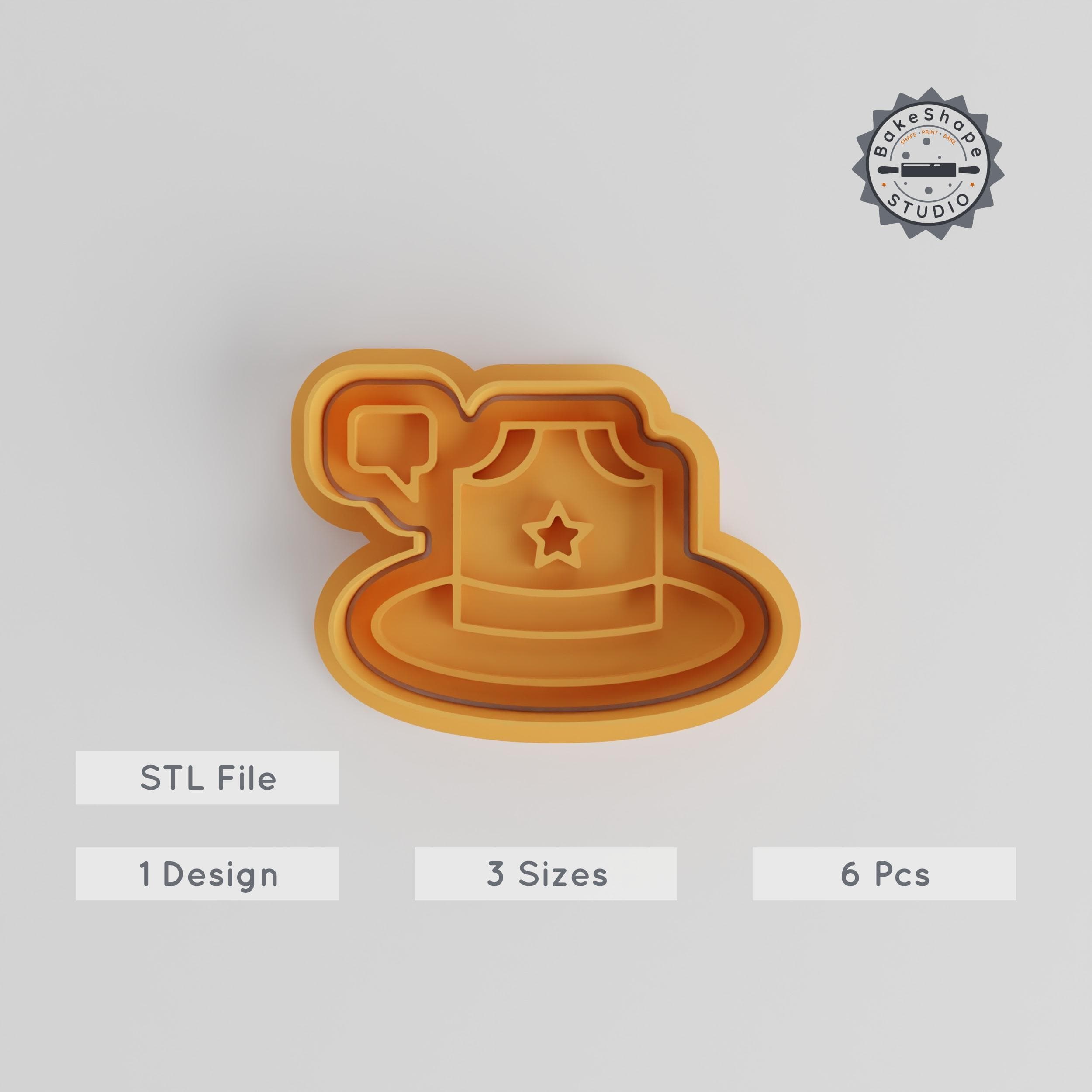 Hat Shape Cutter & Stamp Set, 6 Piece Cookie & Fondant Tool, Includes Cap, Fedora, Top Hat, Beanie Designs, Sizes S M L PRODUCT_5478 3d model