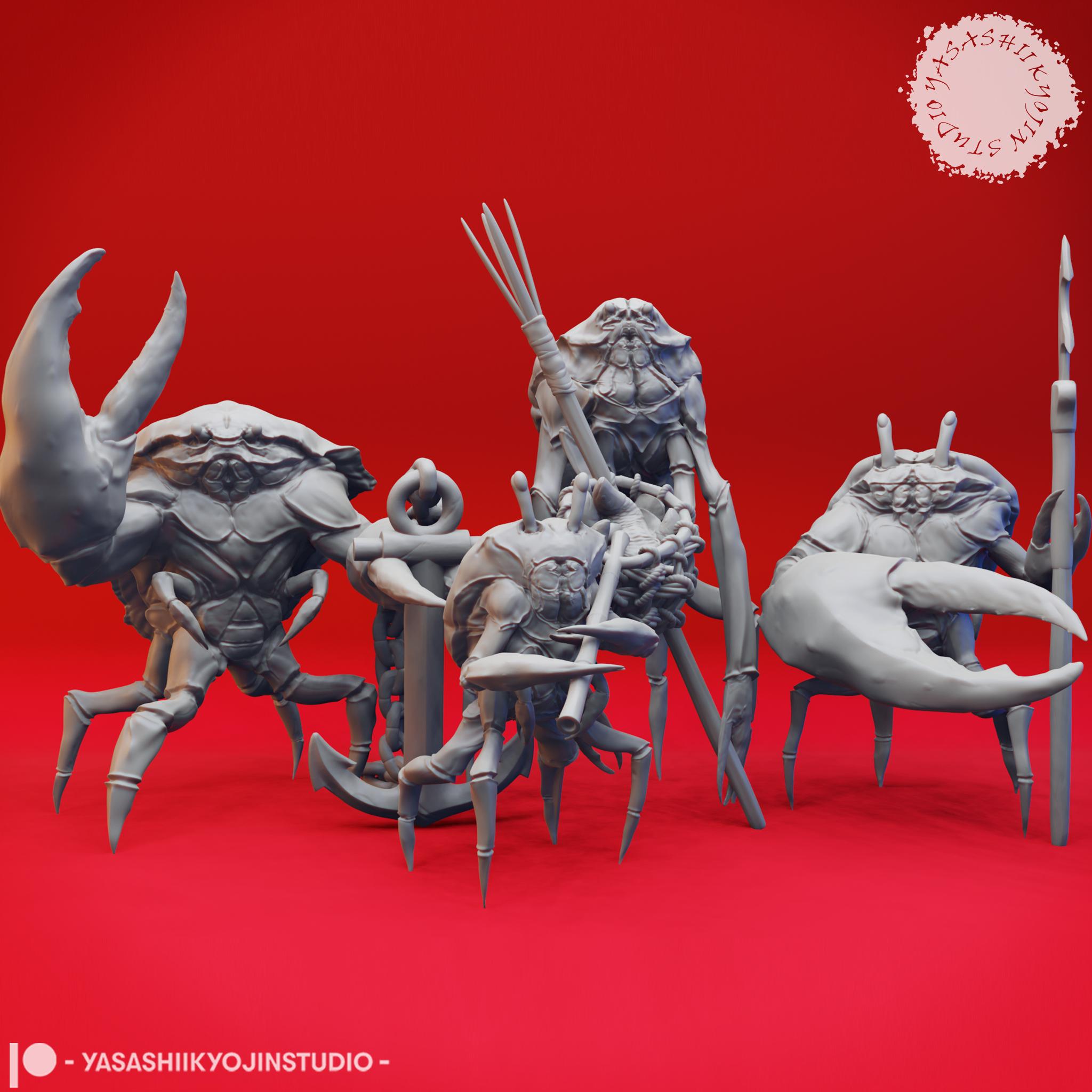 Cast of Crabfolk - Tabletop Miniatures (Pre-Supported) 3d model