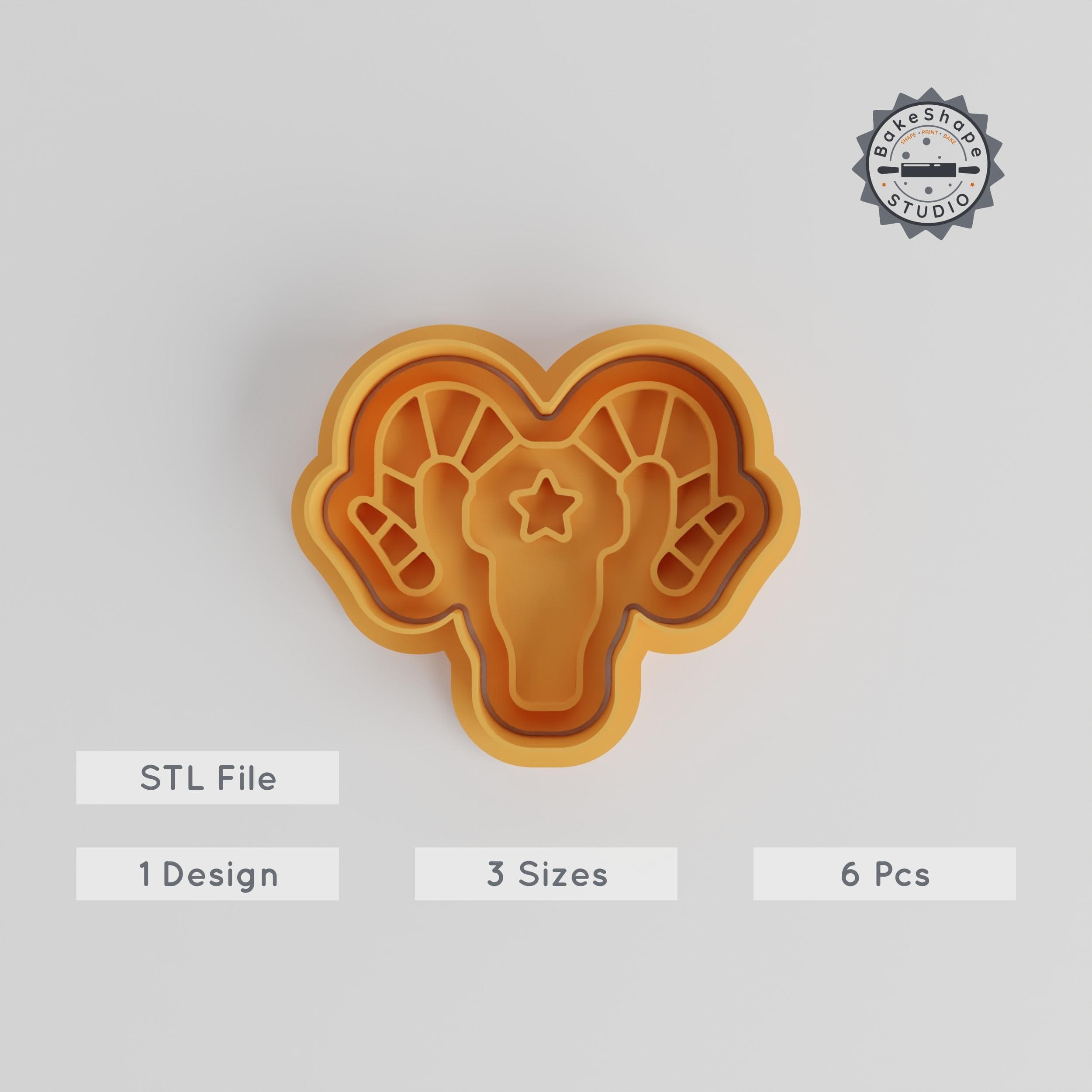 Ram Skull Cookie Cutter & Stamp Set, Scary Skull Shape, Fondant Kit with S/M/L Sizes, Creepy Baking Decor Tools Collection PRODUCT_3447 3d model