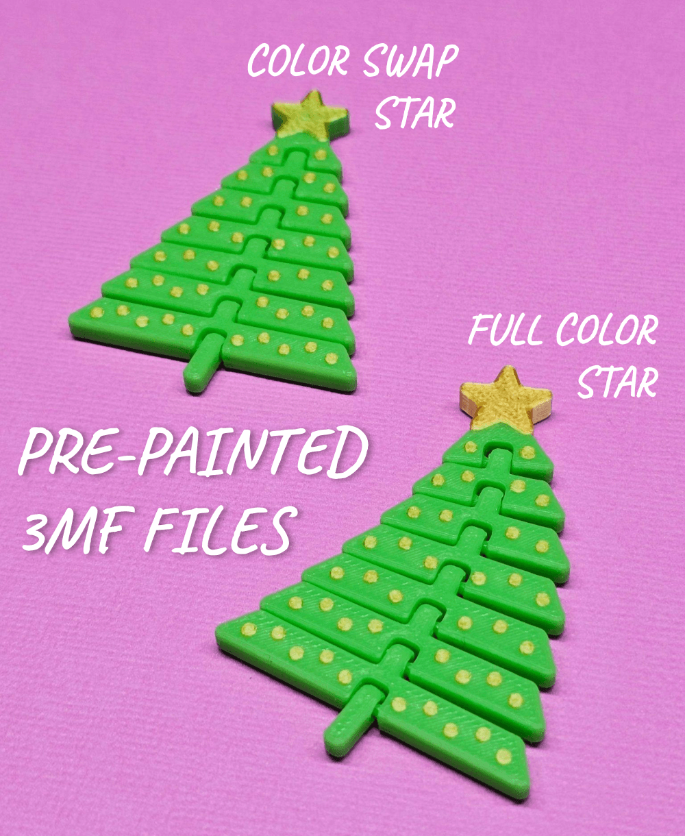 Articulated Christmas Tree with Star and Ornaments - Print in place fidget toys - 3mf 3d model