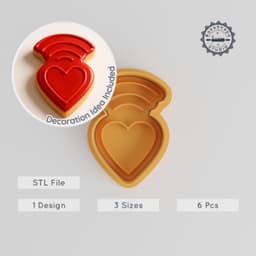 Heart Shape Cutter & Stamp Set, Cookie & Fondant Designs, S/M/L Sizes, 6-Piece Romantic Baking Tool PRODUCT_224 3d model