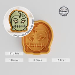Zombie Girl Shape Cutter & Stamp, Halloween Cookie & Fondant Tool Set, Spooky Girl Design, 3 Sizes, 6 Pieces PRODUCT_925 3d model