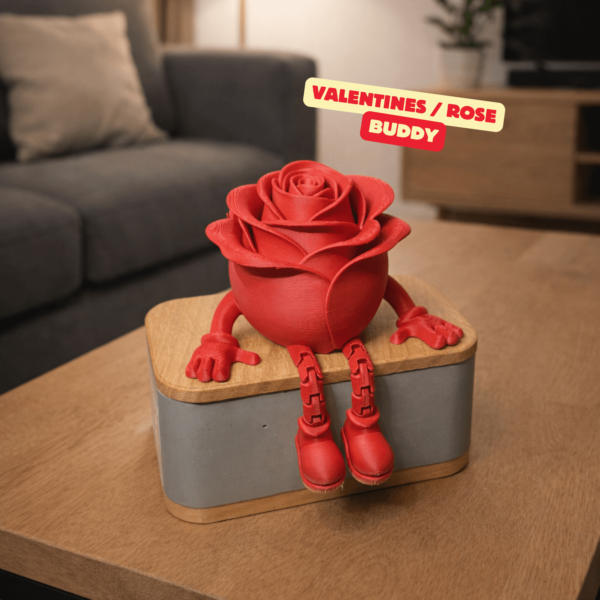 MOTHERSDAY BUDDY / ROSE BUDDY ARTICULATED / GIFT FOR VALENTINESDAY / CUTE LITTLE HOME DECOR 3d model