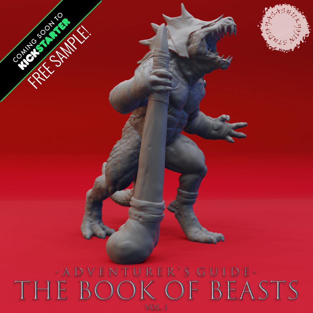 Lizardfolk War Chief - Book of Beasts KS Sample - Tabletop Miniature (Pre-Supported) 3d model