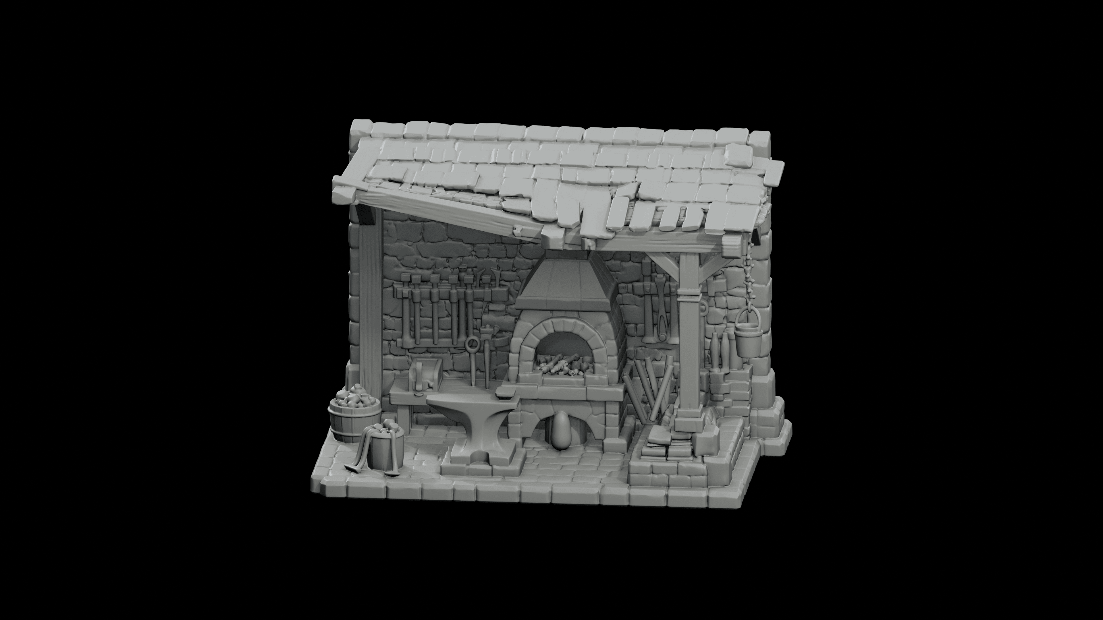 Blacksmith Forge Workshop STL - Printable D&D Tabletop Terrain 3d model