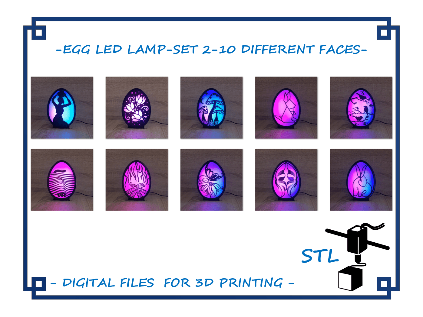 Egg Led Lamp - Set 2 - 10 Different Faces 3d model